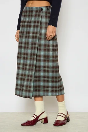 Glassworks London And Blue Plaid Wrap Skirt