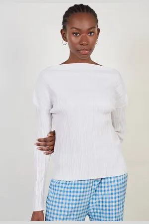 Glassworks London Ivory Pleat Ribbed Wide Neck Top