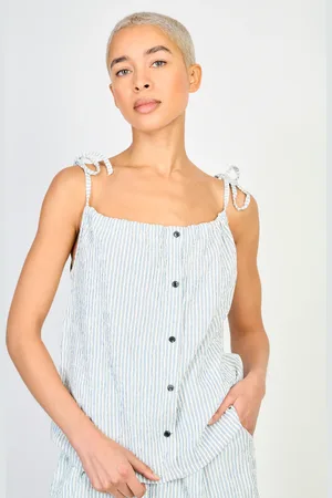 Glassworks London And White Striped Button Front Tank