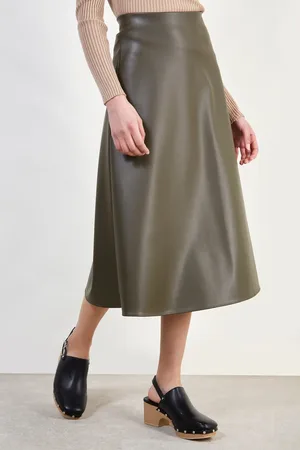 Glassworks London Khaki Vegan Leather Long Skirt