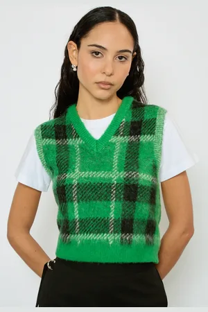 Glassworks London Black And Ivory Fuzzy Plaid Sweater Vest
