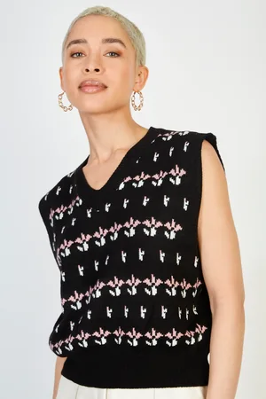 Glassworks London And Pink Intarsia Flower Sweater Vest