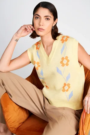 Glassworks London And Orange Intarsia Large Floral Sweater Vest