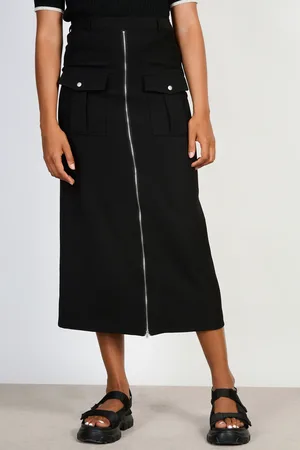 Glassworks London Zip Front Midi Skirt