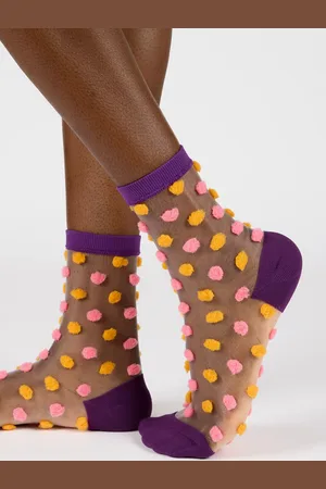 Glassworks London And Pink Sheer Pom Pom Socks