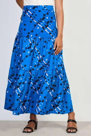 Glassworks London Cobalt Black And Pink Graphic Print Tiered Maxi Skirt