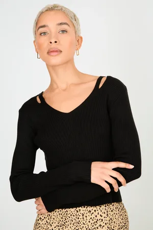 Glassworks London V Neck Double Slit Shoulder Knit Top