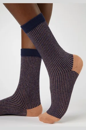 Glassworks London Navy Glitter Striped Multicolour Socks