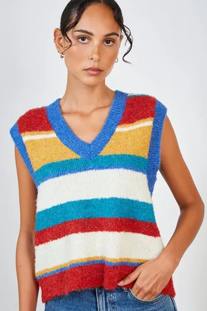 Glassworks London Yellow Green And Blue Block Stripe Sweater Vest