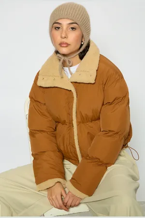 Glassworks London Dark Camel Teddy Lined Puffer Jacket
