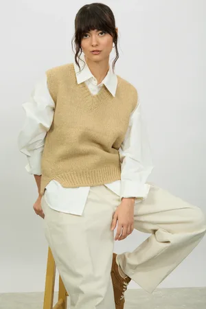 Glassworks London Ivory Alpaca Wool Blend V Neck Sweater Vest