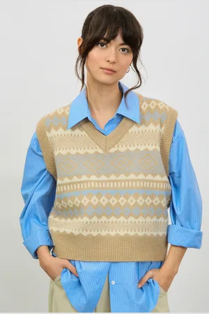 Glassworks London Beige Ivory And Blue Fair Isle Vest