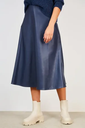 Glassworks London Navy Vegan Leather Long Skirt