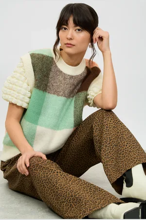 Glassworks London Ivory Green And Orange Check Sweater Vest