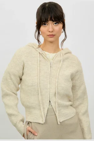 Glassworks London Ivory Wool Blend Zip Up Knit Hoody