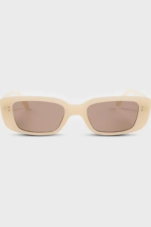 Glassworks London Cream Thin Rectangular Sunglasses