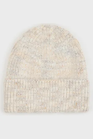 Glassworks London Beige Ribbed Angora Blend Beanie Hat