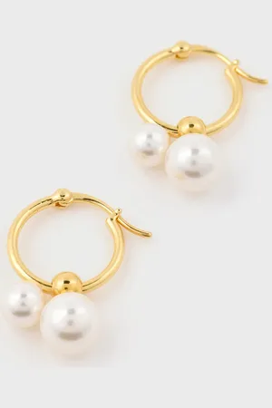 Glassworks London Double Pearl Drop Hoop Earring