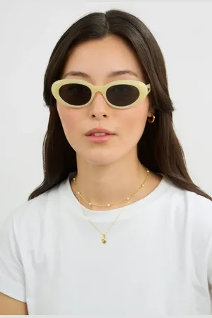 Glassworks London Pale Lime Yellow Rounded Cat Eye Sunglasses