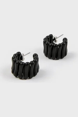 Glassworks London Matte Black Thick Zig Zag Hoop Earrings