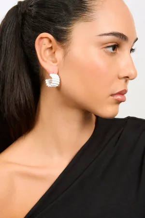Glassworks London Matte White Thick Zig Zag Hoop Earrings