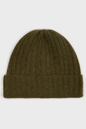 Glassworks London Khaki Angora Wool Blend Large Ribbed Beanie Hat