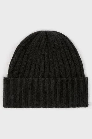 Glassworks London Black Angora Wool Blend Large Ribbed Beanie Hat