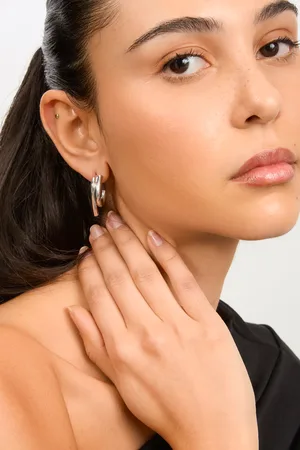 Glassworks London Silver Shiny Thick Layered Hoop Earrings