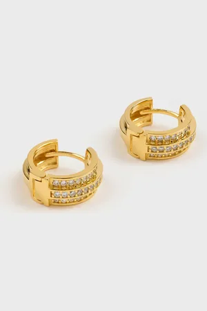 Glassworks London Triple Line Diamante Earrings