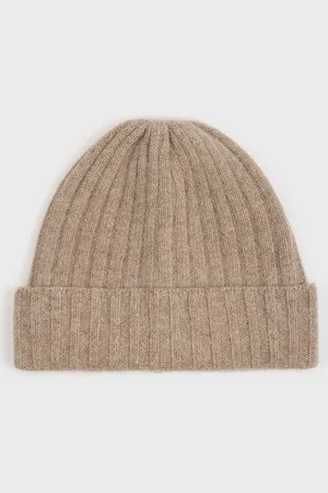 Glassworks London Beige Angora Wool Blend Large Ribbed Beanie Hat