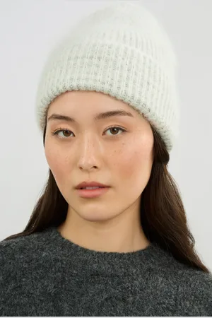 Glassworks London Pale Ribbed Angora Blend Beanie Hat