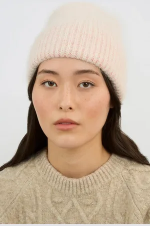Glassworks London Pale Ribbed Angora Blend Beanie Hat