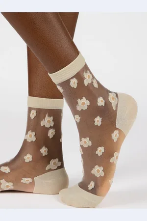 Glassworks London Beige Mixed Flower Sheer Socks