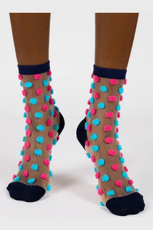 Glassworks London Aqua And Hot Sheer Pink Pom Pom Socks