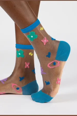 Glassworks London Bright Multicolour Sheer Floral Socks