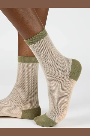 Glassworks London Cream Mesh Khaki Trim Socks