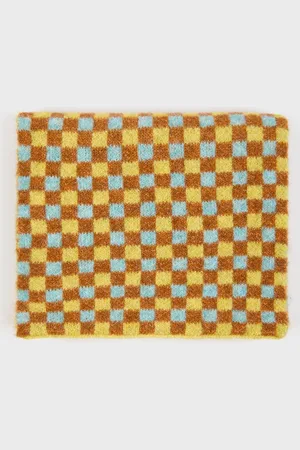 Glassworks London Mustard Beige And Blue Gingham Scarf