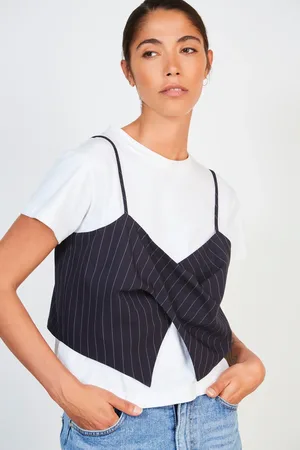 Glassworks London Navy And White Pinstripe Tank Top