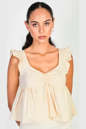 Glassworks London Beige Ruffle Trim Tie Back Tank