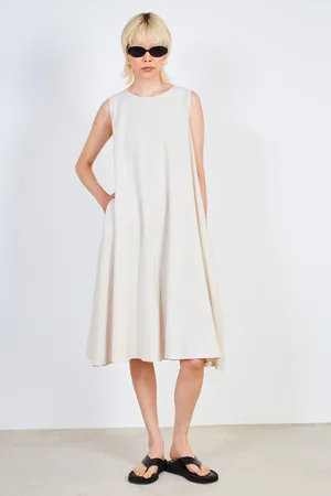 Glassworks London Oatmeal Linen Blend Tank Midi Dress