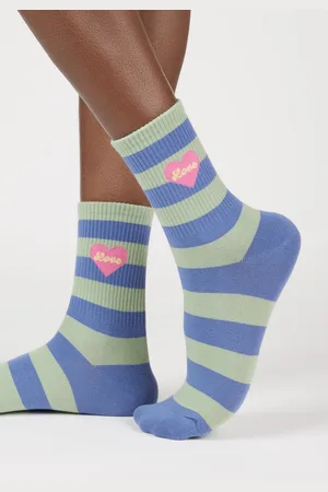 Glassworks London And Blue Thick Stripe Love Heart Socks