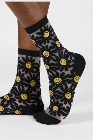 Glassworks London Sheer Daisy Smiley Face Socks
