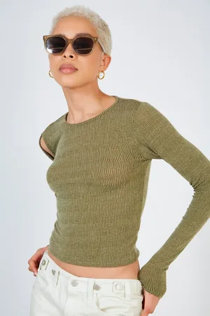 Glassworks London Khaki Lined Slit Shoulder Top