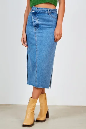 Glassworks London Denim Diagonal Button Skirt