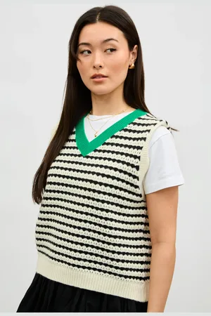 Glassworks London And White Striped Green Collar Sweater Vest