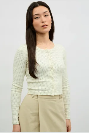 Glassworks London Ivory And Black Polka Dot Button Up Top