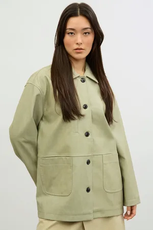 Glassworks London Beige Vegan Leather Patch Pocket Contrast Button Jacket