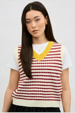 Glassworks London And Ivory Striped Yellow Collar Sweater Vest