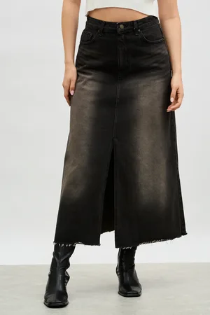 Glassworks London Denim Long Front Slit Skirt