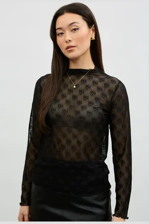 Glassworks London Sheer Ribbon Motif Long Sleeve Top